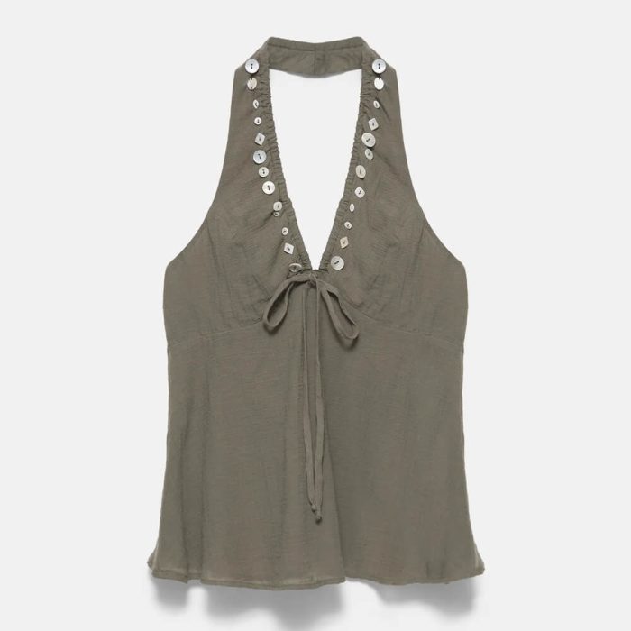 Halter neck top with buttons